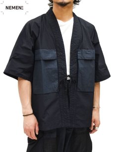 画像1: 60%OFF【NEMEN - ネーメン】Woven S/S Cargo Kimono MF / Black (シャツ/ブラック) (1)