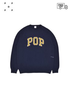 画像1: 30%OFF【POP TRADING COMPANY - ポップ　トレーディング　カンパニー】Pop Arch Knitted Crewneck / Navy/Cress Green (スウェット/ネイビー/クレスグリーン) (1)