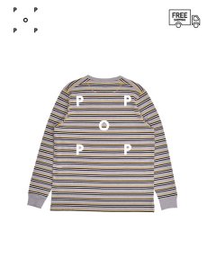 画像1: 送料無料【POP TRADING COMPANY - ポップ　トレーディング　カンパニー】Pop Striped Longsleeve T-Shirt /  Drizzle ( Tシャツ/ドリズル) (1)