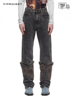 画像1: 送料無料【Y/PROJECT - ワイプロジェクト】Evergreen Mini Cowboy Cuff Jeans  / Evergreen Vintage BLACK（パンツ/ブラック） (1)