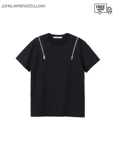 画像1: 送料無料【JOHN LAWRENCE SULLIVAN - ジョンローレンスサリバン】Zipped t-shirt / BLACK （Tシャツ/ブラック） (1)