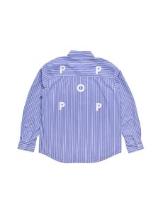 画像2: 送料無料【POP TRADING COMPANY - ポップ トレーディング カンパニー】LOGO STRIPED SHIRT / BLUE (シャツ/ブルー) (2)