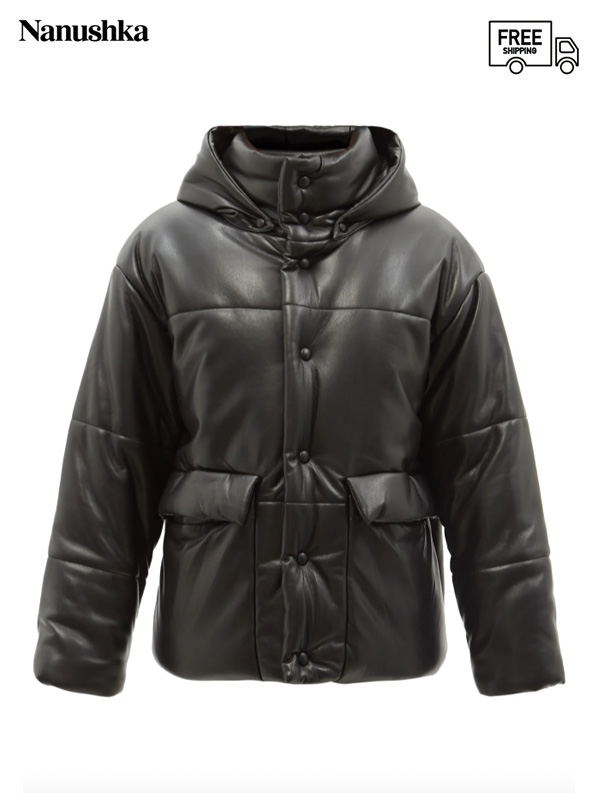 画像1: 30%OFF【NANUSHKA - ナヌーシュカ】"HIDE" Hooded vegan leather puffer jacket / BLACK (コート/ブラック) (1)