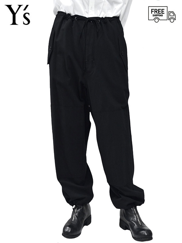 画像1: 送料無料【Y's - ワイズ】COTTON LINEN CLOTH 4 POCKET STRING PANTS / BLACK (パンツ/ブラック) (1)