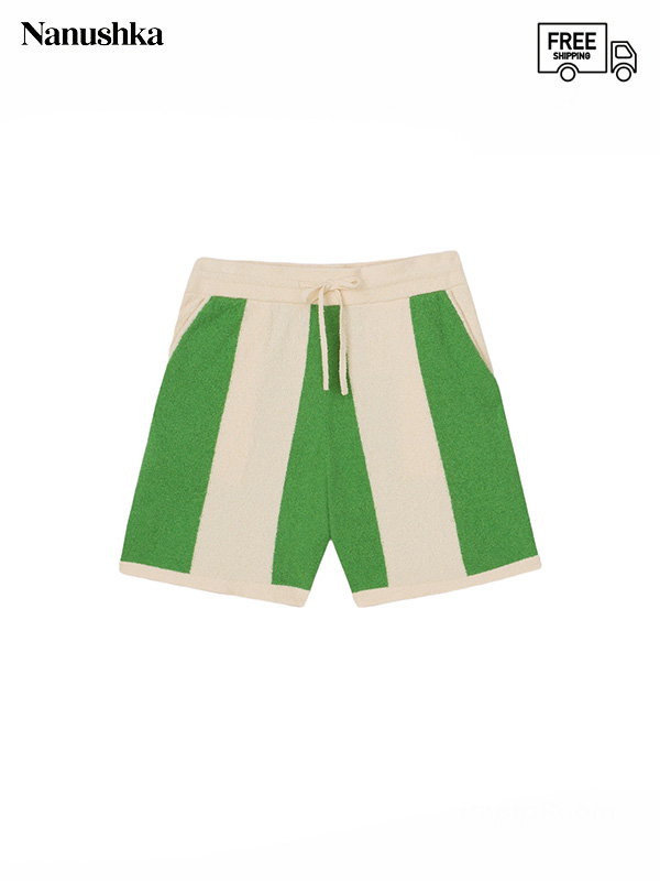 画像1: 30%OFF【NANUSHKA - ナヌーシュカ】Terry-knit drawstring shorts / Stripe creme / green (シャツ/クリーム/グリーン) (1)