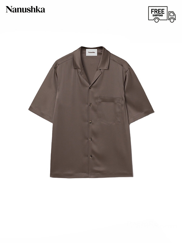画像1: 30%OFF【NANUSHKA - ナヌーシュカ】Slip-satin short sleeve shirt / Clay (シャツ/クレイ) (1)