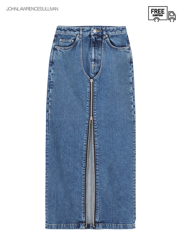 画像1: 送料無料【JOHN LAWRENCE SULLIVAN - ジョンローレンスサリバン】Washed denim zipped long skirt / BLUE（スカート/ブルー） (1)