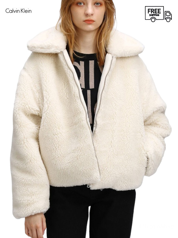 画像1: 送料無料【Calvin Klein - カルバンクライン】Back monogram Sherpa jacket / ivory( jacket/アイボリー) (1)