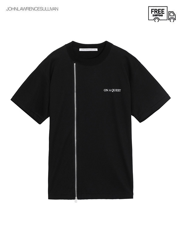 画像1: 送料無料【JOHN LAWRENCE SULLIVAN - ジョンローレンスサリバン】“ON A QUEST” zip t-shirt / BLACK （トップス／ブラック） (1)