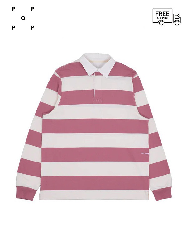 30%OFF【POP TRADING COMPANY - ポップ トレーディング カンパニー】STRIPED RUGBY POLO / MESA ROSE(ポロシャツ/ローズ)