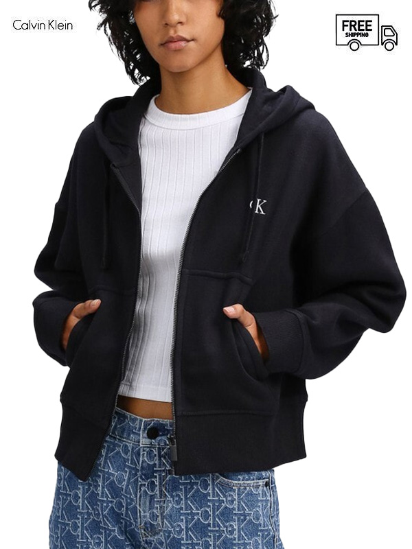 画像1: 送料無料【Calvin Klein - カルバンクライン】L/S Archive logo zip hoodie / Black(フーディ/ブラック) (1)