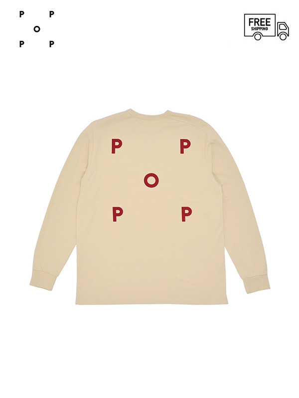画像1: 送料無料【POP TRADING COMPANY - ポップ トレーディング カンパニー】Logo long sleeve t-shirt / white pepper / rio red ( Tシャツ/ホワイトペッパー/リオレッド) (1)