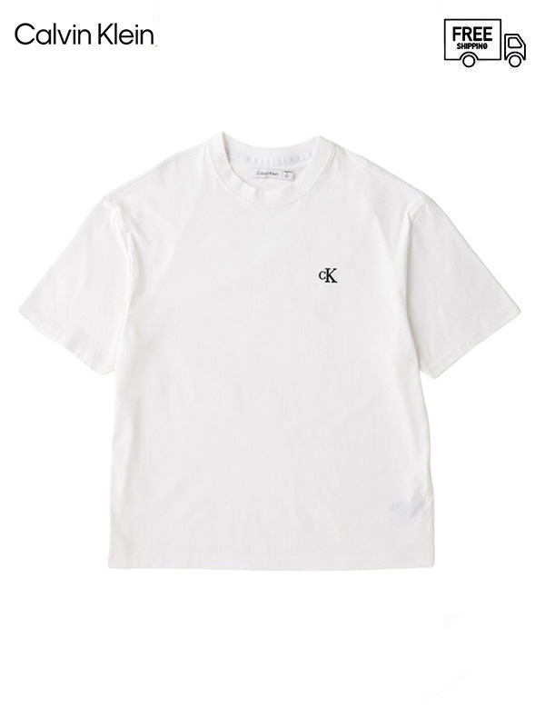 送料無料【Calvin Klein - カルバンクライン】A-SS UNISEX DMBOSS YAF / WHITE (Tシャツ/ホワイト)